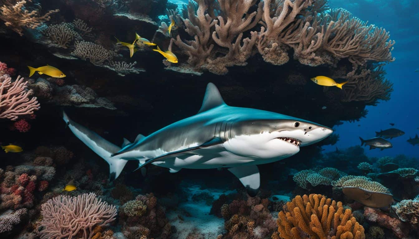 A shark swims through a colorful coral reef while various individuals showcase different styles in wildlife photography.